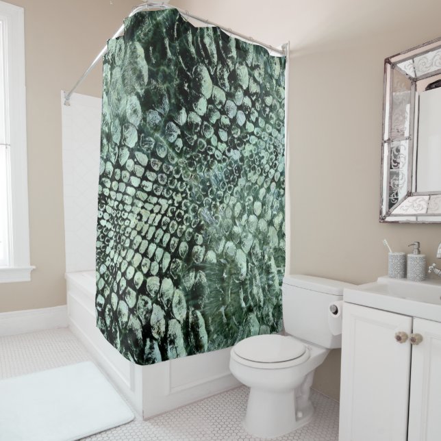 Faux pearly crocodile texture on green marble (In Situ)