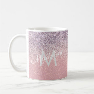 Faux Pink and Purple Sparkly Glitter Monogrammed Coffee Mug