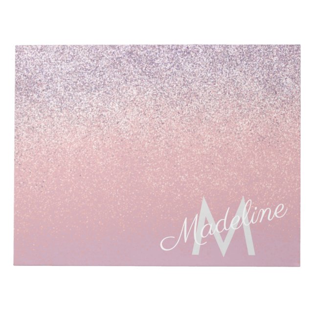 Faux Pink and Purple Sparkly Glitter Monogrammed  Notepad (Front)