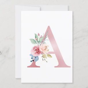 Faux Pink Foil Letter A Blush Floral Monogram Invitation