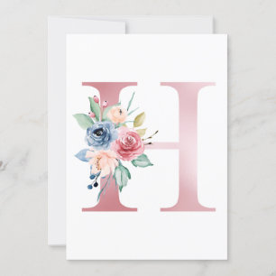 Faux Pink Foil Letter H Blush Floral Monogram Invitation