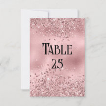 Faux Pink Glitter and Foil Wedding Table Number