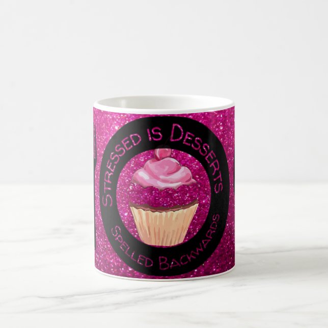 Faux Pink Glitter Cupcake Quote Coffee Cup Mug (Center)