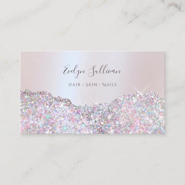 Faux pink glitter foil business card (Front)