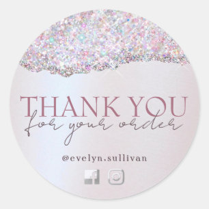 Faux pink glitter foil thank you sticker