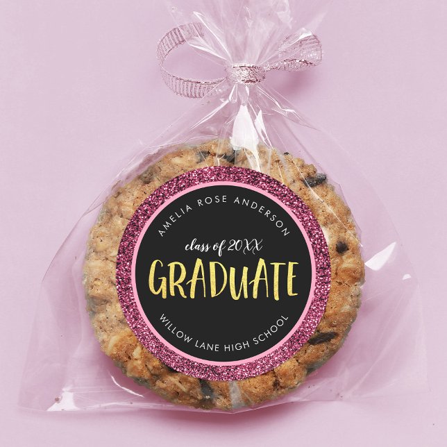 Faux Pink Glitter Graduate Graduation Classic Round Sticker (Creator Uploaded)