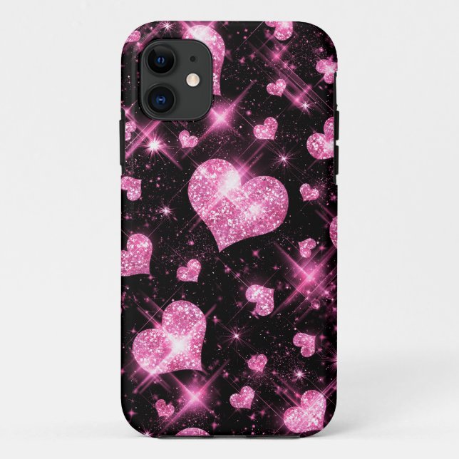 Faux Pink Glitter Hearts Case-Mate iPhone Case (Back)