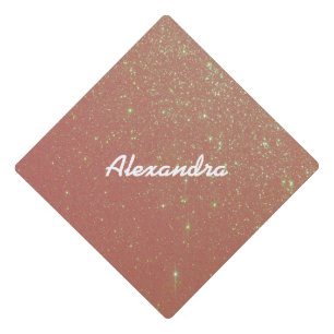Faux Pink Glitter optional Name Graduation Cap Topper