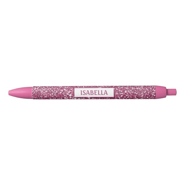 Faux Pink Glitter Texture Look With Custom Name Black Ink Pen (Front)