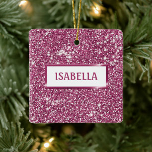 Faux Pink Glitter Texture Look With Custom Name Ceramic Ornament