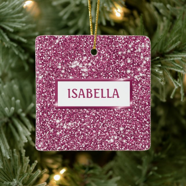 Faux Pink Glitter Texture Look With Custom Name Ceramic Ornament (Tree)