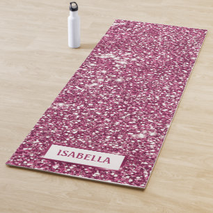 Faux Pink Glitter Texture Look With Custom Name Yoga Mat