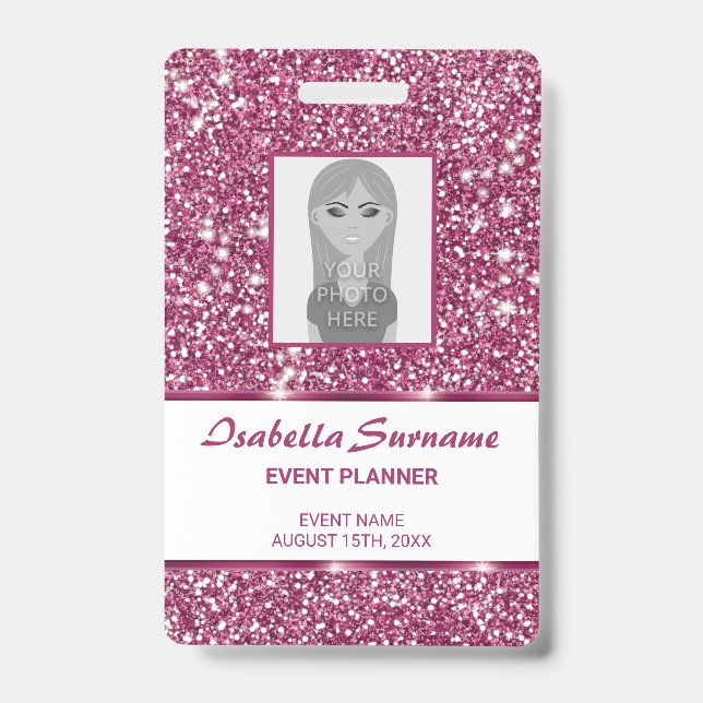 Faux Pink Glitter Texture Look With Custom Text Badge (Front)