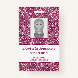 Faux Pink Glitter Texture Look With Custom Text Badge
