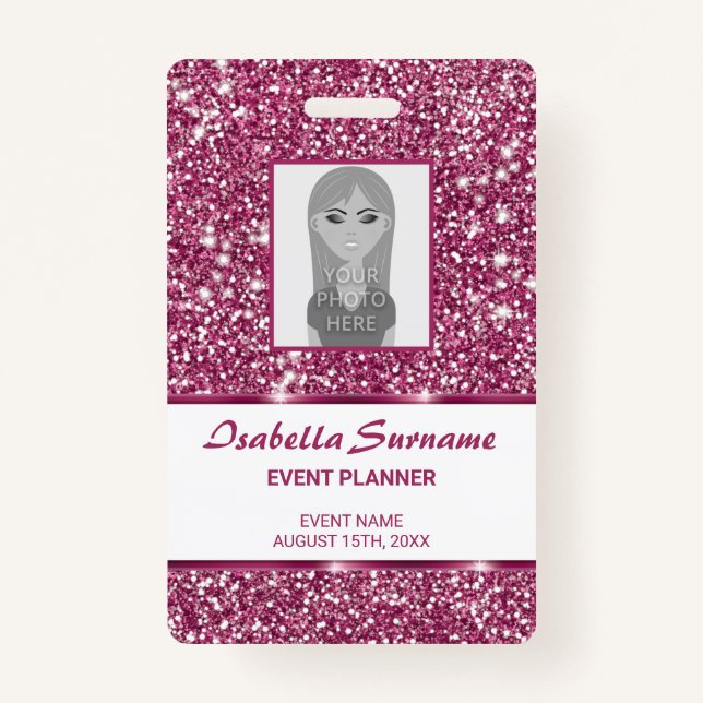 Faux Pink Glitter Texture Look With Custom Text Badge (Front)
