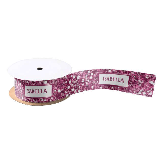 Faux Pink Glitter Texture Look With Custom Text Satin Ribbon (Spool)