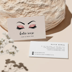 Faux Pink Gold Lashes & Brows Beauty Business Card