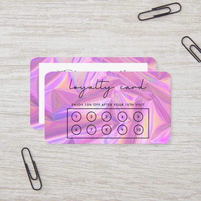 Faux Pink Holographic Custom Loyalty Card (Front/Back In Situ)
