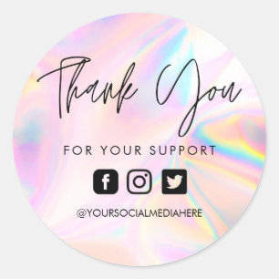 Faux Pink Holographic Thank You Business  Classic Round Sticker