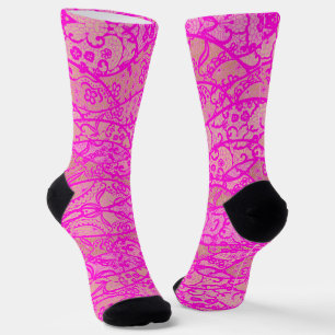 Faux Pink Lace Fishnet Socks