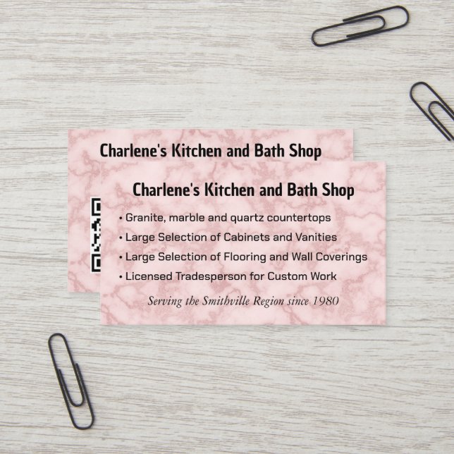 Faux Pink Marble Business Card (Front/Back In Situ)
