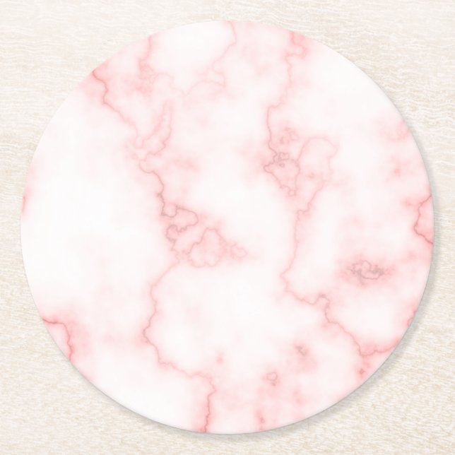 Faux Pink Marble Round Paper Coaster (Front)