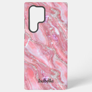 Faux Pink Marble Texture With Silver Glitter  Samsung Galaxy Case