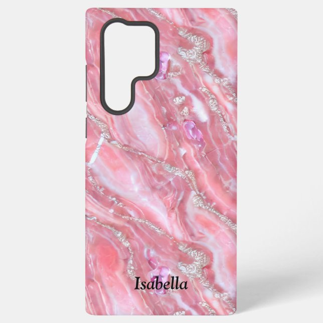Faux Pink Marble Texture With Silver Glitter  Samsung Galaxy S22 Ultra Case (Back)