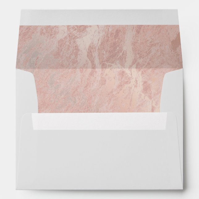 Faux Pink Rose Gold Foil Marble Wedding Envelope (Back (Bottom))
