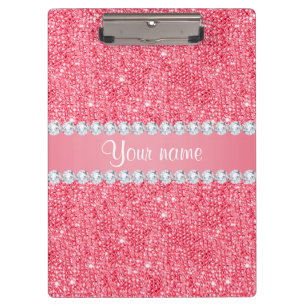 Faux Pink Sequins and Diamonds Clipboard