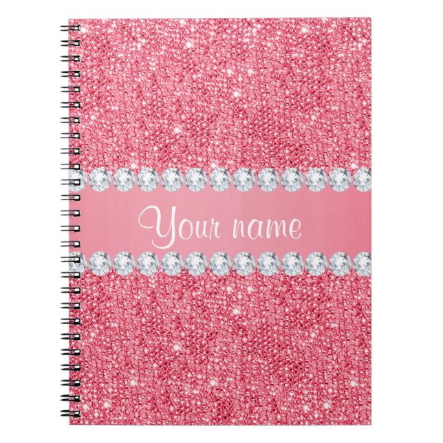 Faux Pink Sequins and Diamonds Notebook (Front)