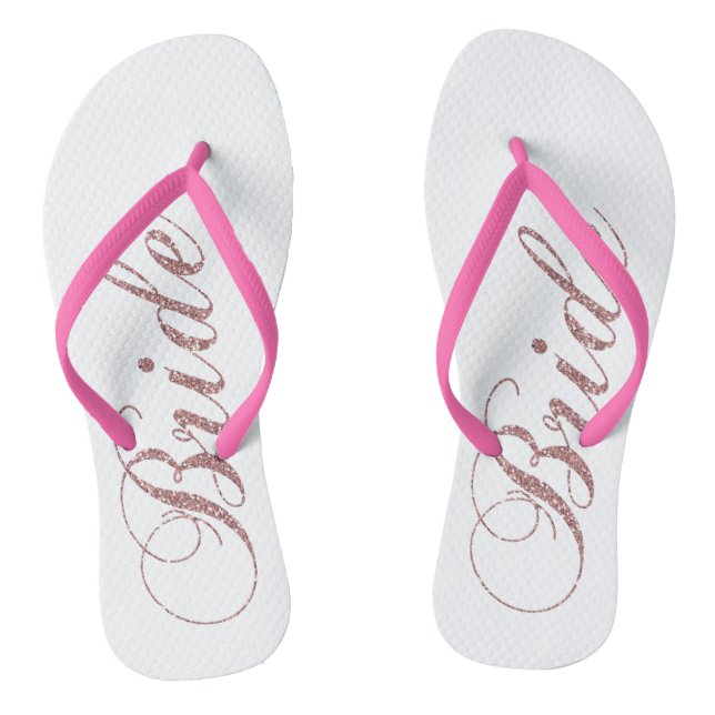 Faux Pink Sparkles Bride Flip Flops (Footbed)
