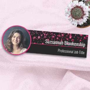  Faux Pink Sparkles Custom Photo Professional Name Tag