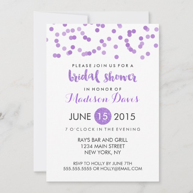 Faux Purple Glitter Bridal Shower Invitation (Front)
