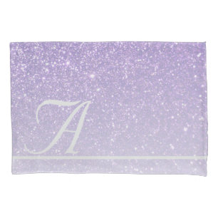 Faux Purple Glitter Gradient Monogram Initial Pillowcase