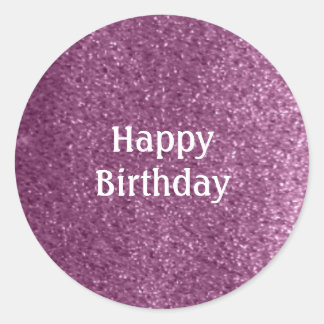 Faux Purple Glitter Happy Birthday Classic Round Sticker