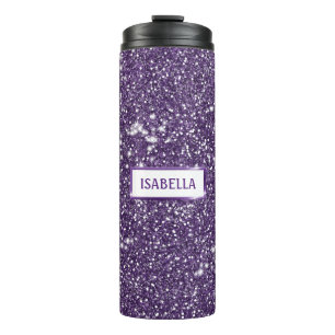 Faux Purple Glitter Texture Effect & Custom Name Thermal Tumbler