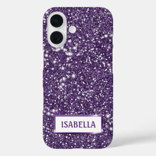 Faux Purple Glitter Texture Look With Custom Name iPhone 16 Case