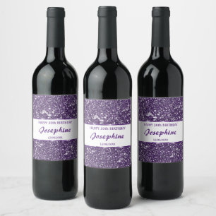 Faux Purple Glitter Texture Look With Custom Text Wine Label