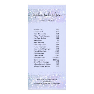 Faux Purple Iridescent   Salon Price List Services Rack Card