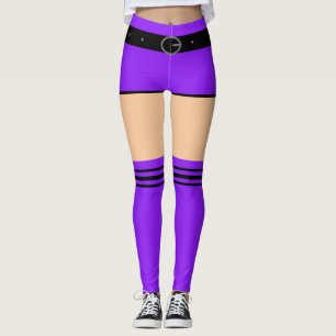 Faux Purple Shorts and Stripe Socks Funny Leggings