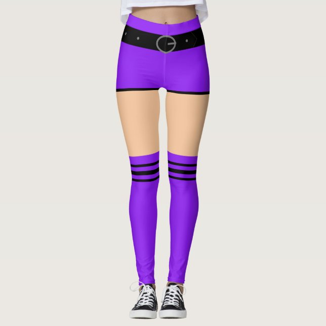 Faux Purple Shorts et Stripe Socks Drôle Leggings (Devant)