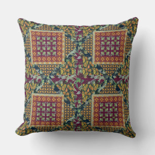 Faux Quilt Squares   Fall Colours   Paisley Throw Pillow
