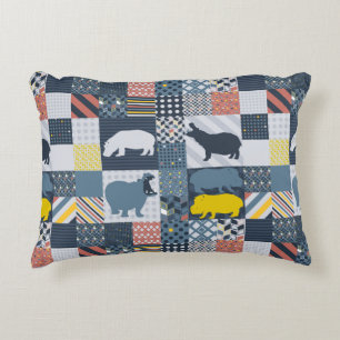 Faux-Quilted Hippos Accent Pillow