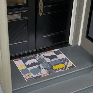 Faux-Quilted Hippos Doormat