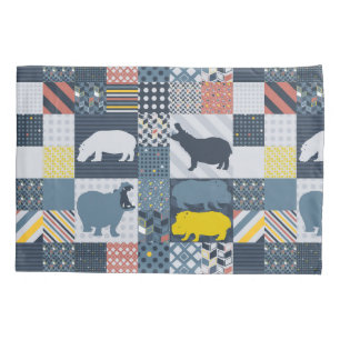 Faux-Quilted Hippos Pillowcase