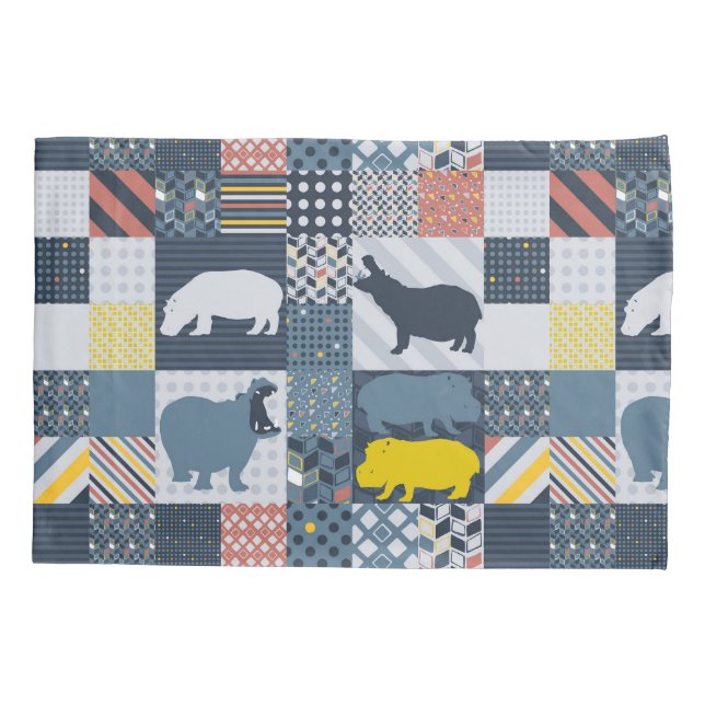 Faux-Quilted Hippos Pillowcase (Back)