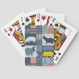 Faux-Quilted Hippos Playing Cards