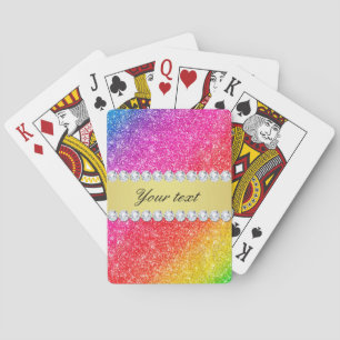 Faux Rainbow Glitter Diamonds Personalized Playing Cards