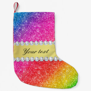 Faux Rainbow Glitter Diamonds Personalized Small Christmas Stocking